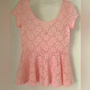 Pink Lace Peplum Blouse